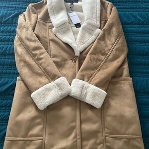 Women's Tan and White Faux Shearling Coat, Banana Republic Factory